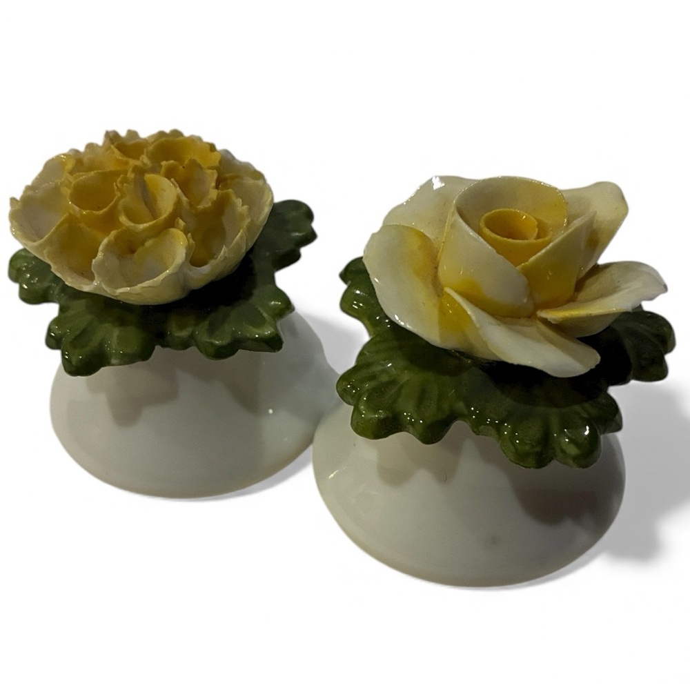 Vintage Aynsley Salt & Pepper Set Yellow Flowers English Fine Bone China 2”
